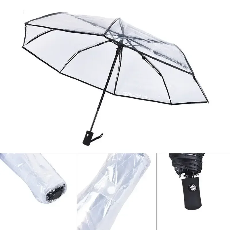 1PC Automatyczny przezroczysty składany parasol Łatwy do przenoszenia Wiatroodporny parasol przeciwdeszczowy Moda damska