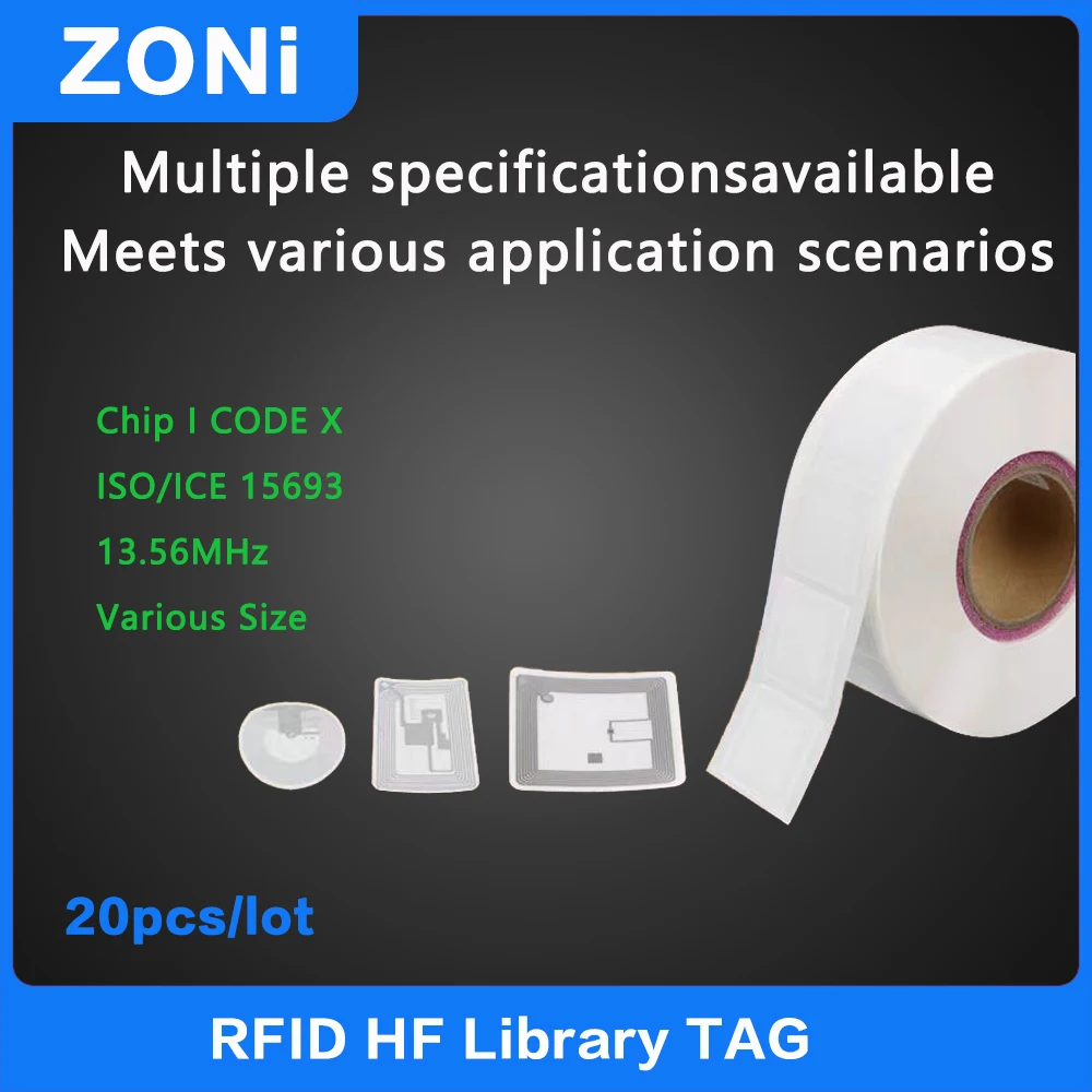 Tag RFID Biblioteca HF, Etiqueta da etiqueta NFC, Etiqueta eletrônica, Alta qualidade, ISO15693, 13,56 MHz, 20Pcs