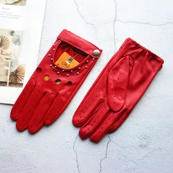 Summer Driving Women's Genuine Leather Driver Gloves Thin Style Unlined Fashion New Motorcycle Riding Color Sheepskin Gloves