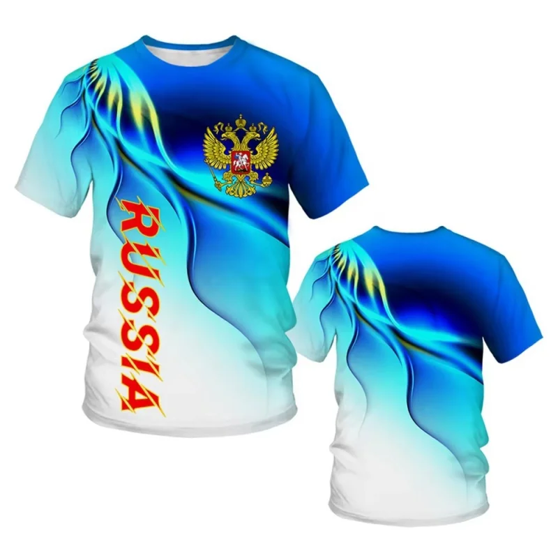Russia National Emblem Pattern T Shirt For Men Colorful 3D Printed T-Shirts Summer Casual O-Neck Tees Loose Short Sleeve Tops