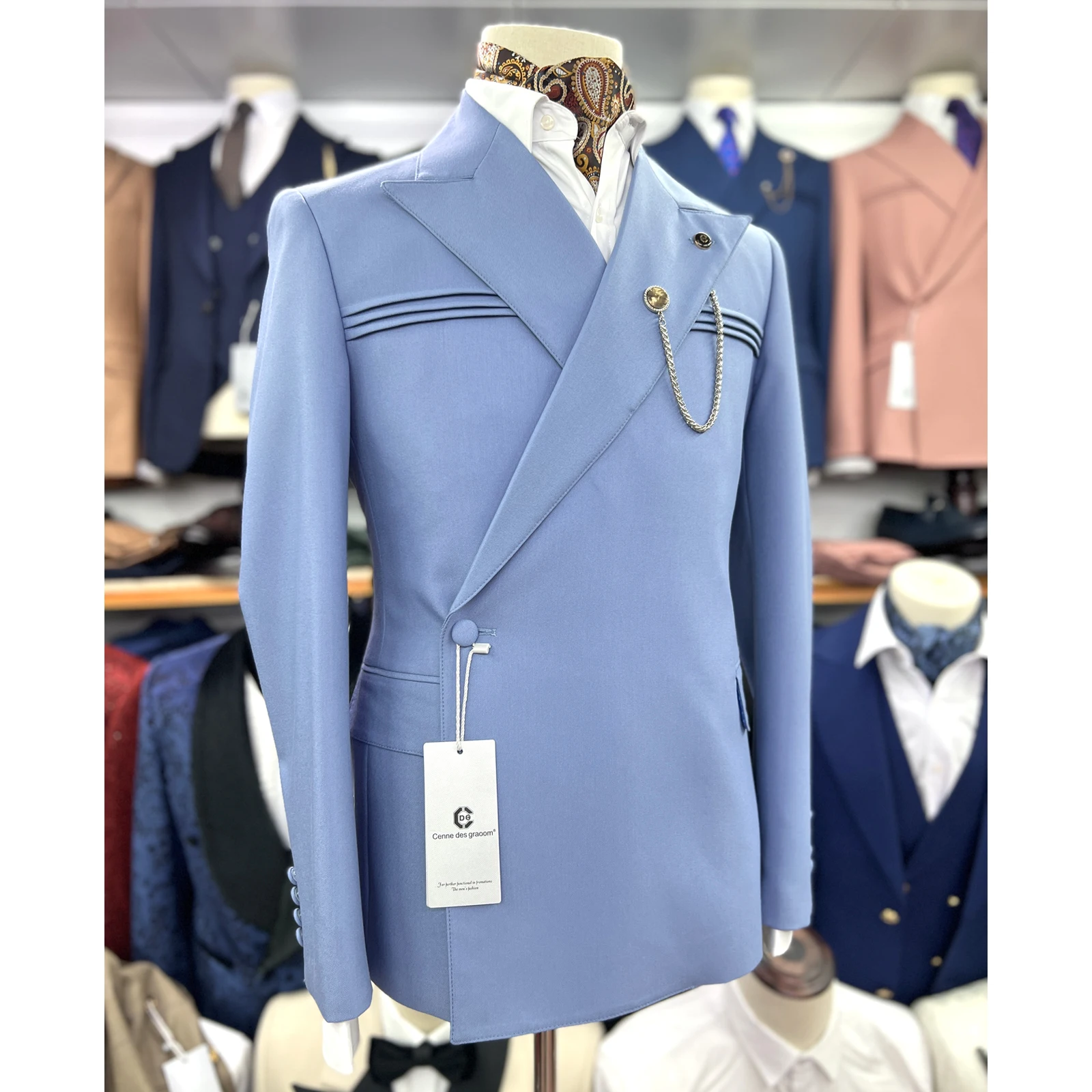 Cenne Des Graoom New Fashion Formal Groom Wedding Suits For Men Double Breasted Tailor-Made Blazer Pants Business Causal Party