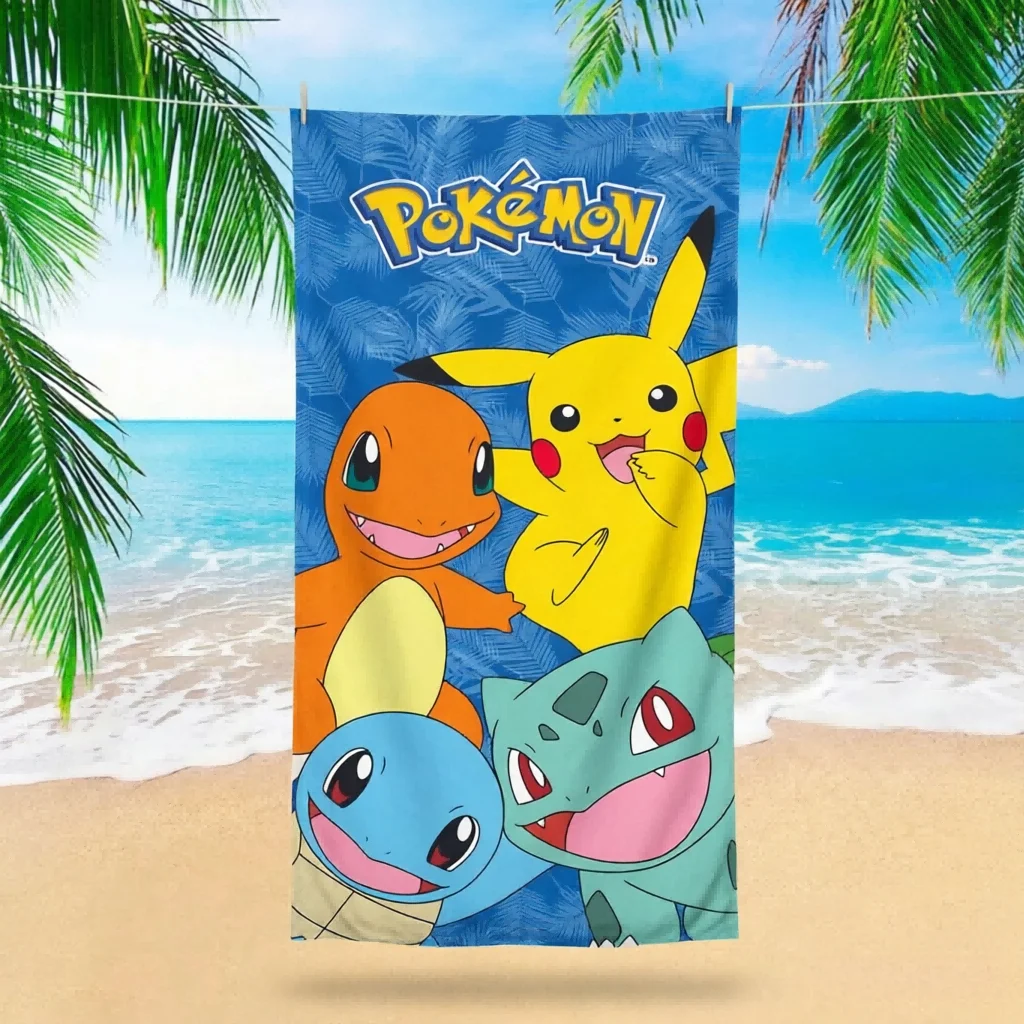 1pc Pokemon Pikachu Starters Beach Towel, Kids Cartoon Quick-Dry, Ideal for Kids Adults Beach Pool Travel Bath Daily Use