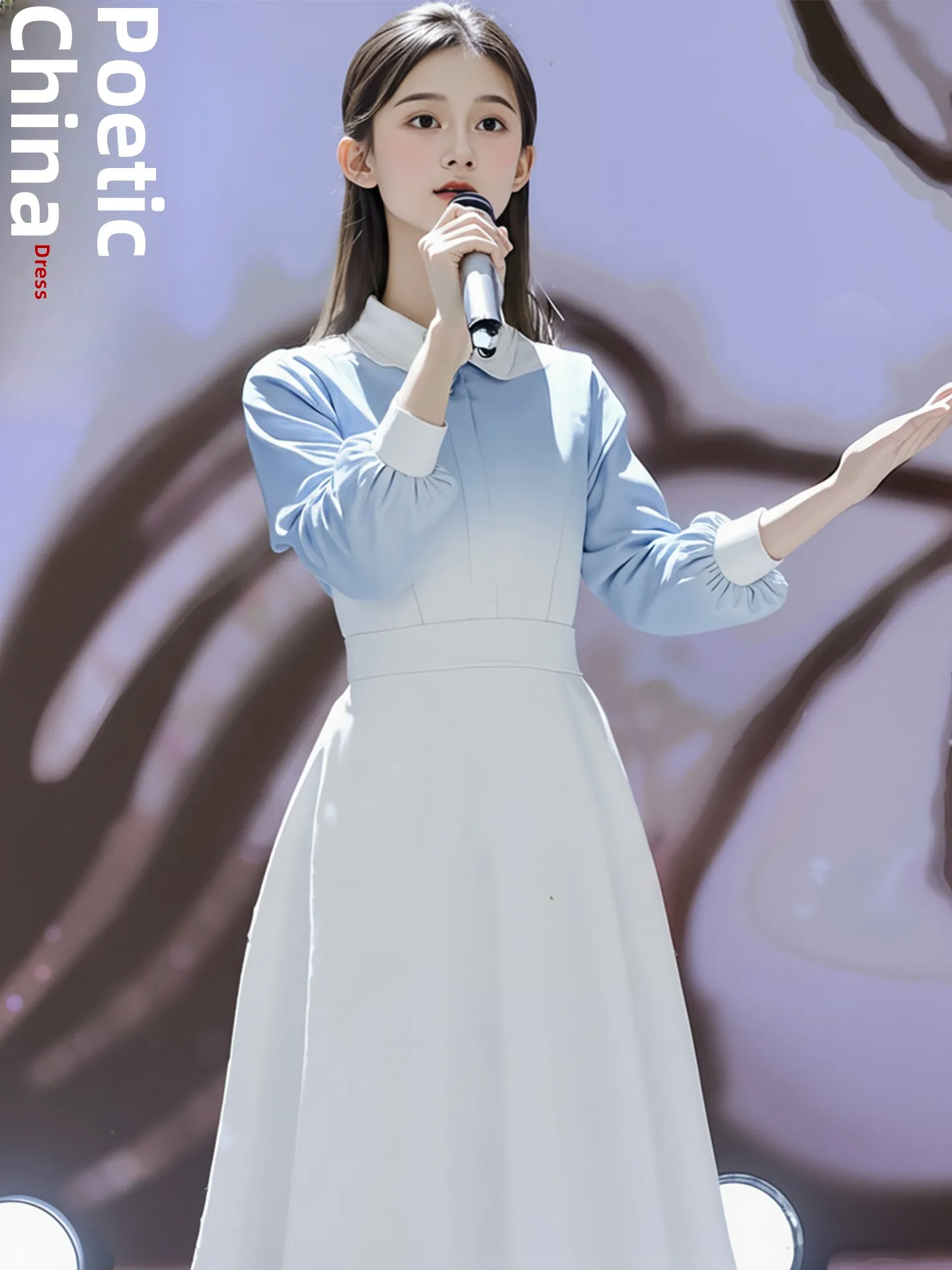 

Blue Performance Costume National Costume Stage Performance Chorus Speech Girl Host Outfit Primary And Middle School Students