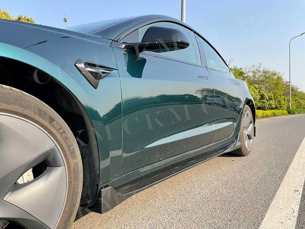 for Tesla Model 3 Side Skirts Rocker Panels ABS Carbon Look Side Skirt Extension Rocker Panel Body Kit Lip Splitters Tuning