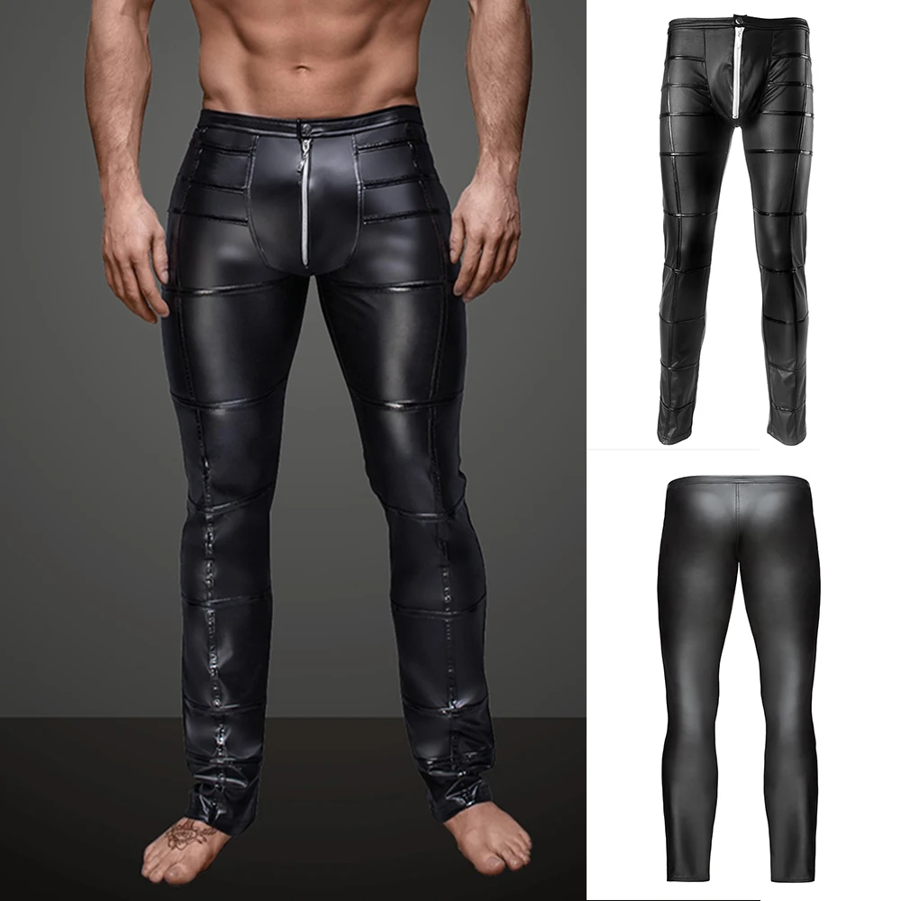 Trousers Mens Pants Party Outside Home Outdoor Tight Clubwear Long Pouch Wet Look Zip Black Leggings PU Leather