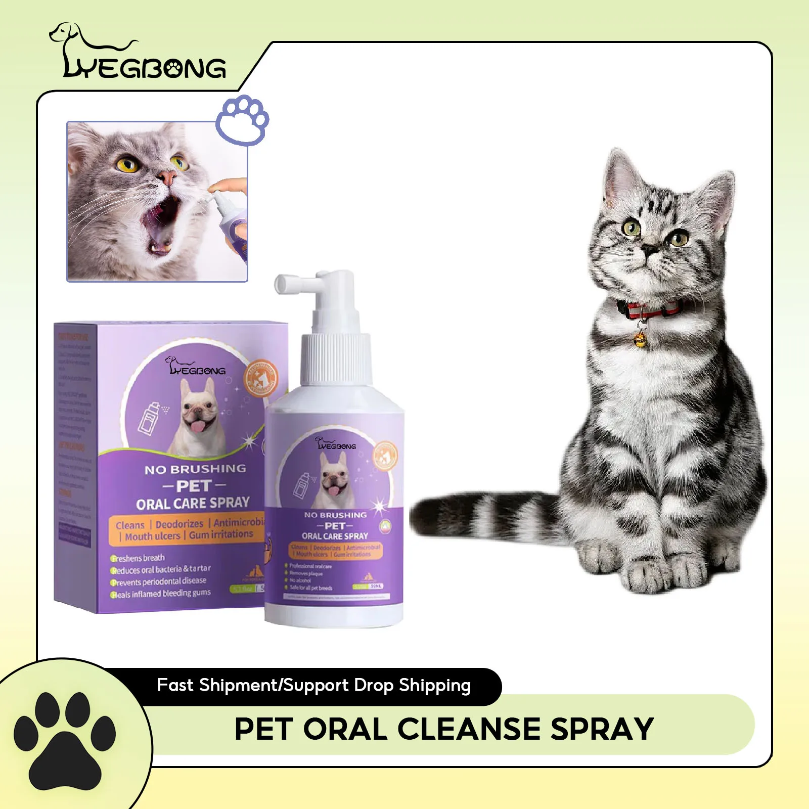 Pet Oral Cleanse Spray Cats Teeth Deodorant Prevent Calculus Remove Kitten Bad Breath Mouth Fresh Dog Teeth Cleaning Spray 50ml