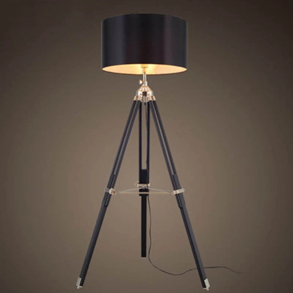 

SGROW Tripod Floor Lamp Modern Black Fabric Shade Floor Light Retro Wood Standing Lamp Designer Floor Lamp for Livign Room