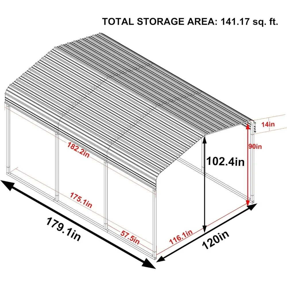 Metal Carport, Outdoor Heavy Duty, Garage Car Shelter Shade with Metal Roof, Frame and Bolts for Car, Truck