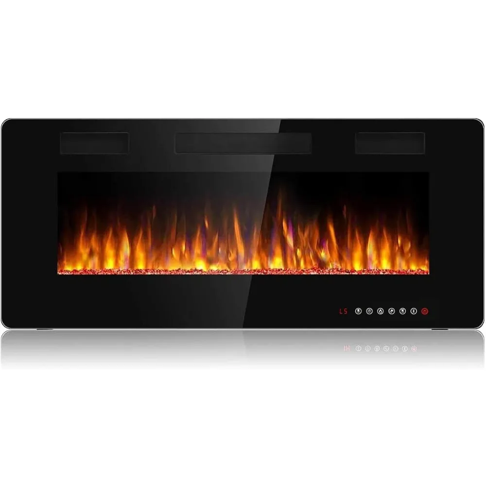 42 inch Ultra-Thin Silence Linear Electric Fireplace, Recessed Wall Mounted Fireplace, Touch Screen Remote Control with 8h Timer