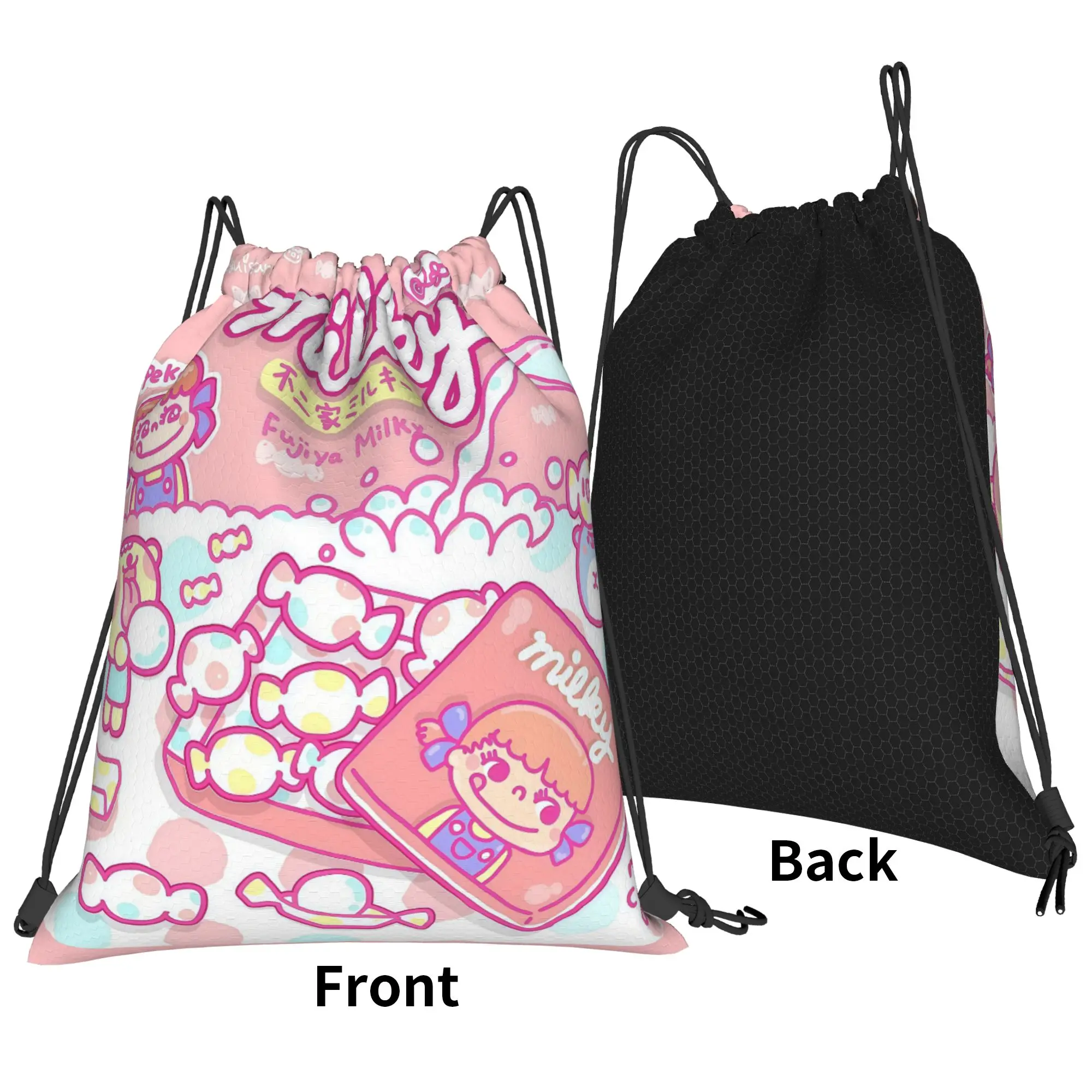 Fujiyaa Retro Milky Candy Cartoon Portable Travel Riding Gym Drawstring Storage Sporty Backpacks