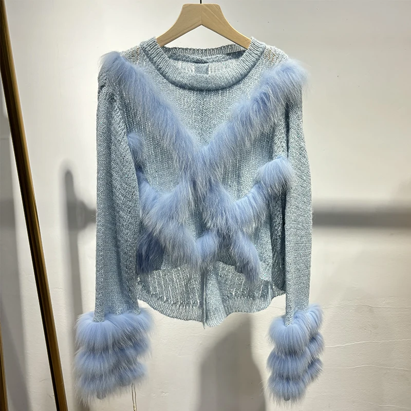 2025 حار بيع تصميم خاص الأبيض رقيقة الفراء محبوك معطف الفتاة الفاخرة ضئيلة ريال فوكس الفراء سترة ارتداء