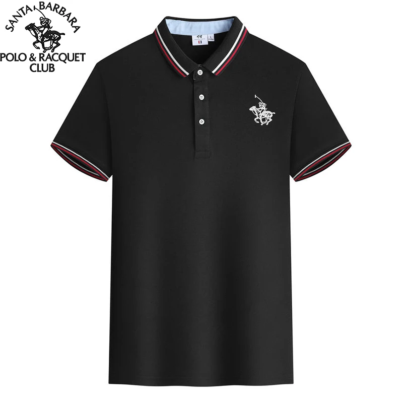 SANTA BARBARA POLO & RACQUET CLUB Camiseta Polo bordada de manga corta para hombre, ropa de calle informal ligera, camisetas de n