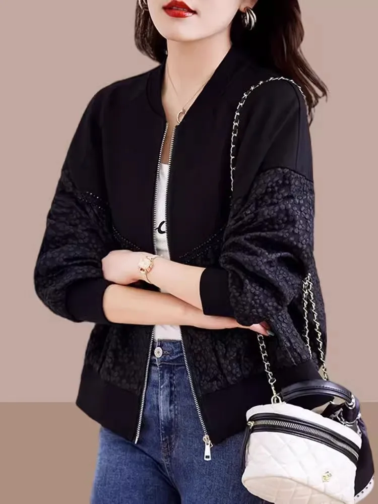 Spring Autumn 2026 Ladies' Short Baseball Jacket Fashionable Compact Women's Wear Casual Loose Fit Long Sleeve Zipper Closure