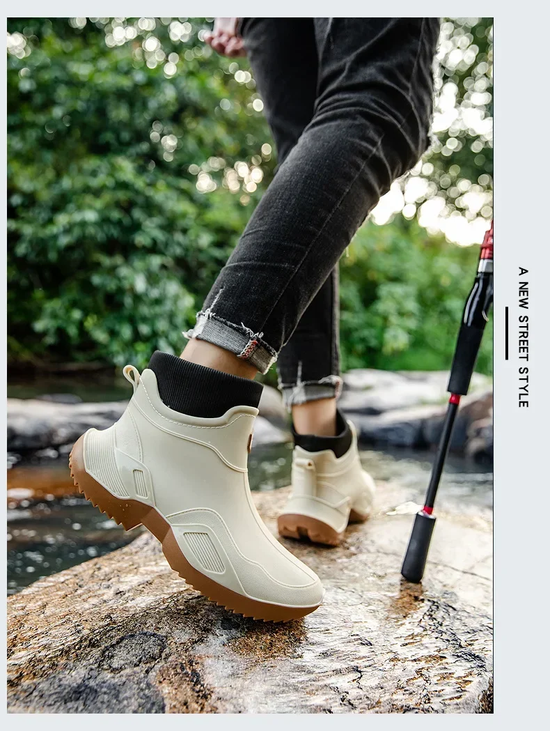Unisex Kurze Regenstiefel Rutschfest Verstärktes PVC-Material Runde Zehenkappe Knöchelhoch Paarstiefel für Frühling und Sommer Wasserschuhe – Detail 32