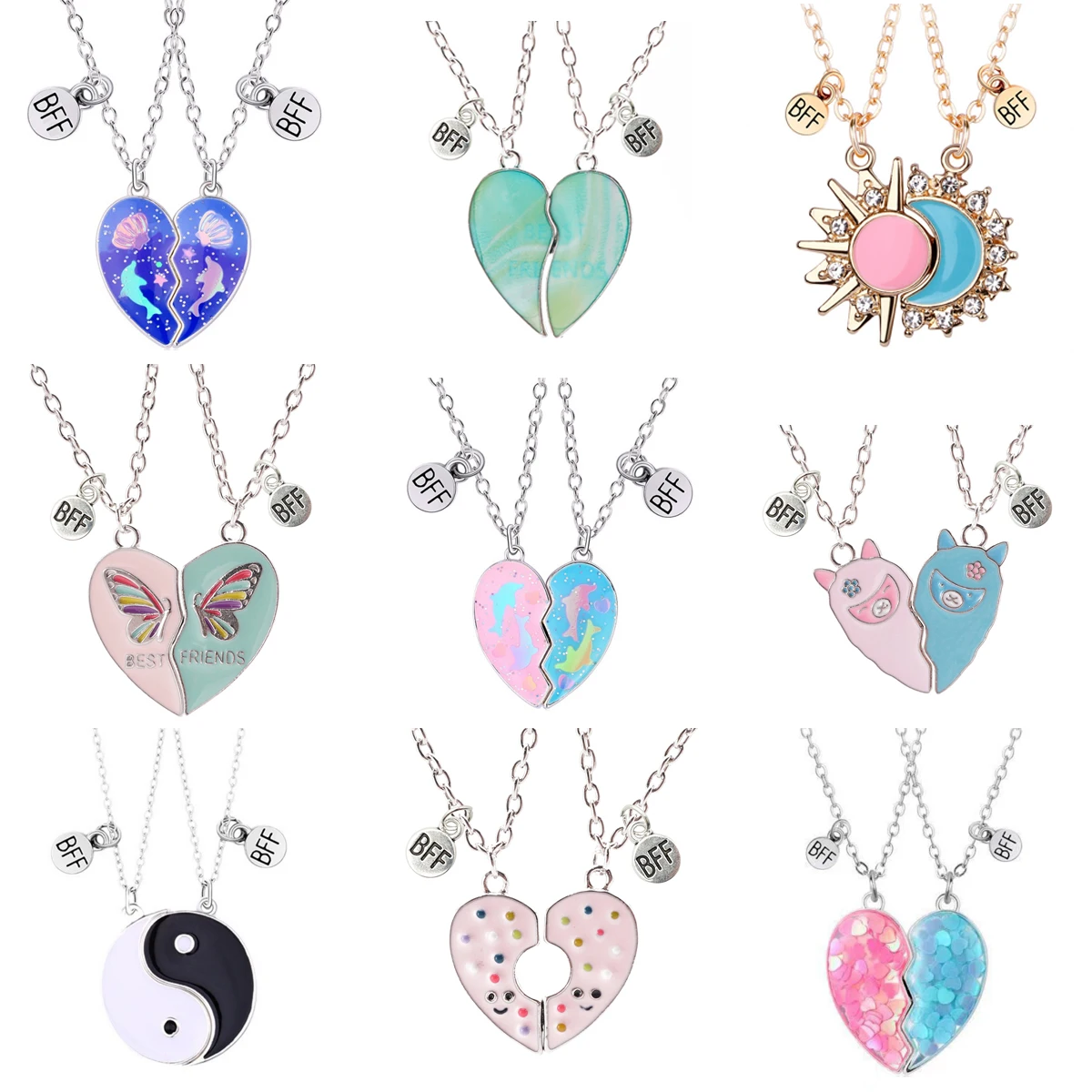 【セール中】2 ピース/セット親友ペンダントネックレス女性のための磁気調節可能な恋人失恋チェーン BFF ジュエリーギフト