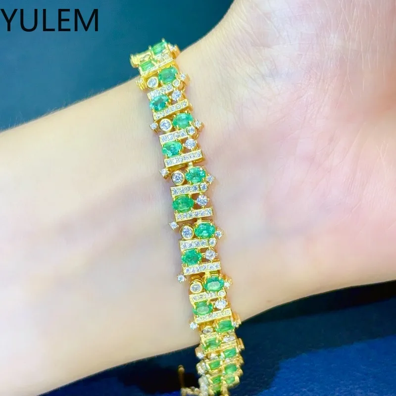 Natural Emerald Bracelets 925 Sterling Silver Vintage Gemstone for Women Luxury Party Wedding Fine Jewelry Gift