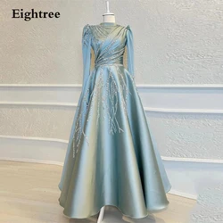 Eightree Dubai Arabic Women Evening Dresses High Neck Prom Gown Sparkly Sequined Muslim Formal Party Dress فساتين Customized