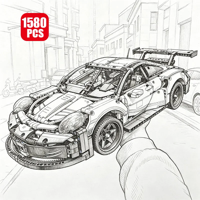 1580PCS Technical High-Performance Race Car, MOC Sports Car Model, Assembly Building Blocks, Collectible Toy, Gift for Adults