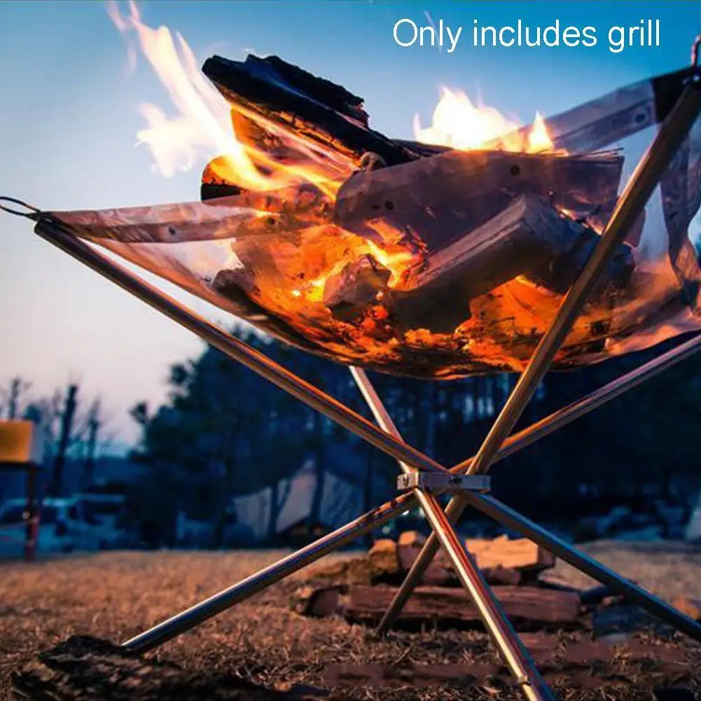 Portable Fire Pit Durable Outdoor Camping BBQ Mesh Fireplace Steel Backyard Rack Fire Quick Assembly Net Brazier Camping Net