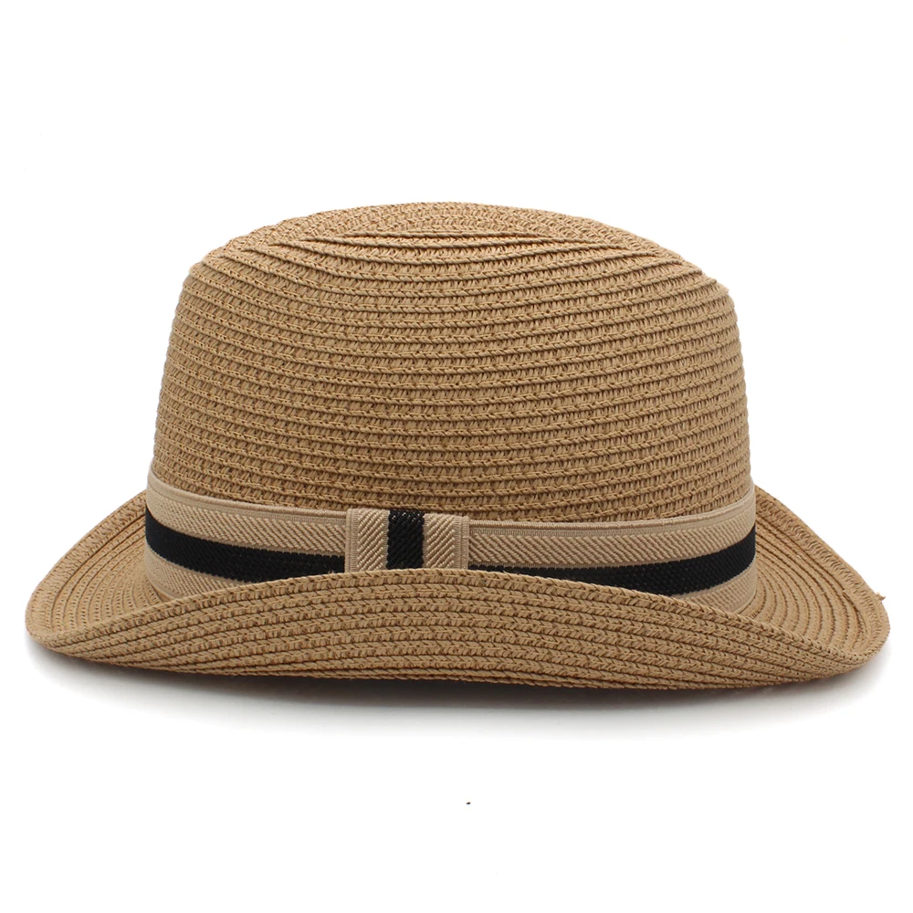 Men Women Straw Classical Retro Homburg Hats Bowtie Band Fedora Caps Trilby Sunhat Jazz Summer Adjustable Size M-L 7 1/8-7 1/4