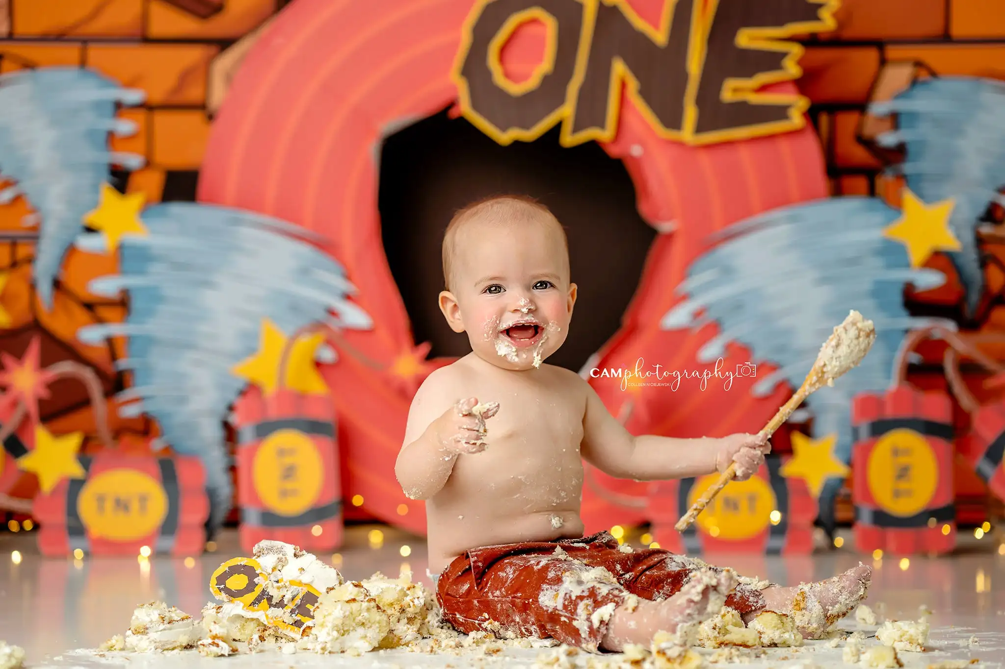 Tazmanian Cyclone 1st Birthday Backdrops Kids Baby Cake Smash Photocall Decors Red Brick Wall Mexico Theme Backgrounds