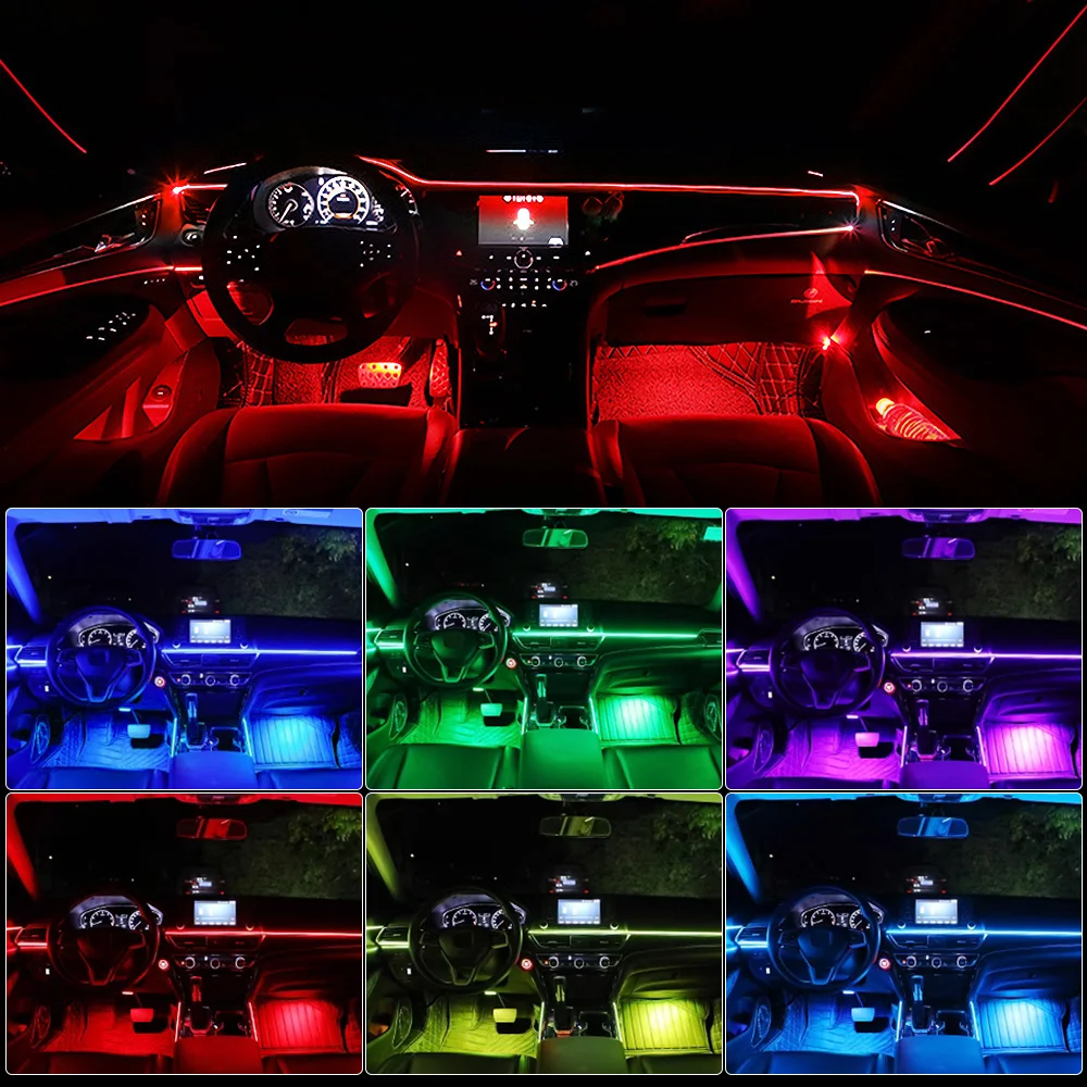 18 in 1 Universal Car LED Ambient Light RGB 64 Color Neon Acrylic Hidden Atmosphere Light Strip Interior Decoration With App 12V