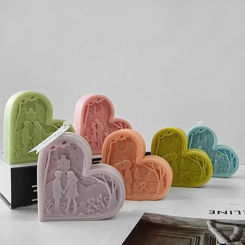 DIY Valentine\'s Day Couple Aroma Candles Silicone Mold Handmade Gift Love Heart Crystal Resin Plaster Ornaments Molds