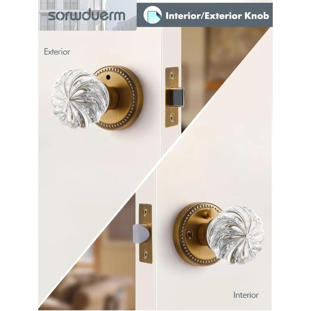 مقابض أبواب زجاجية كريستالية نحاسية عتيقة للخصوصية الداخلية - ملحقات أجهزة باب الحمام في غرفة النوم #5