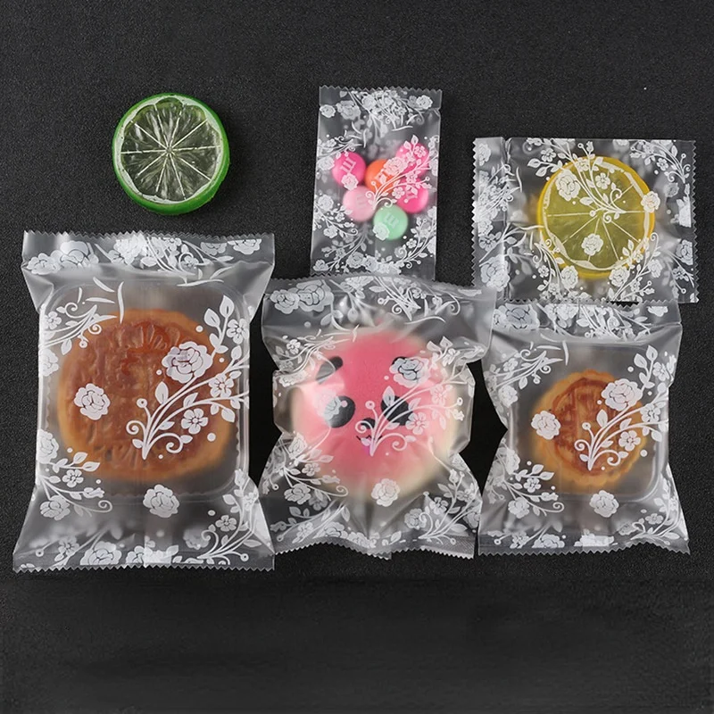 100pcs Rose Frosted Translucent Machine Sealed Egg Yolk Cake Self-sealing Bag Scented Tea  Baked Pastry Biscuit Gift 