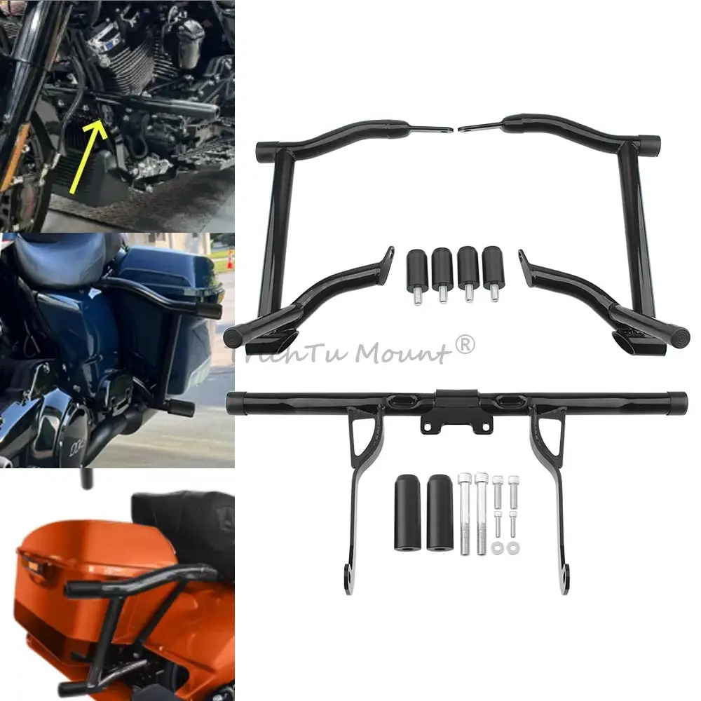 Motorcycle Rear Crash Bars Saddlebag Guard Rails Brackets For Harley Road King Street Glide Electra Glide 2014-2024 Accessories