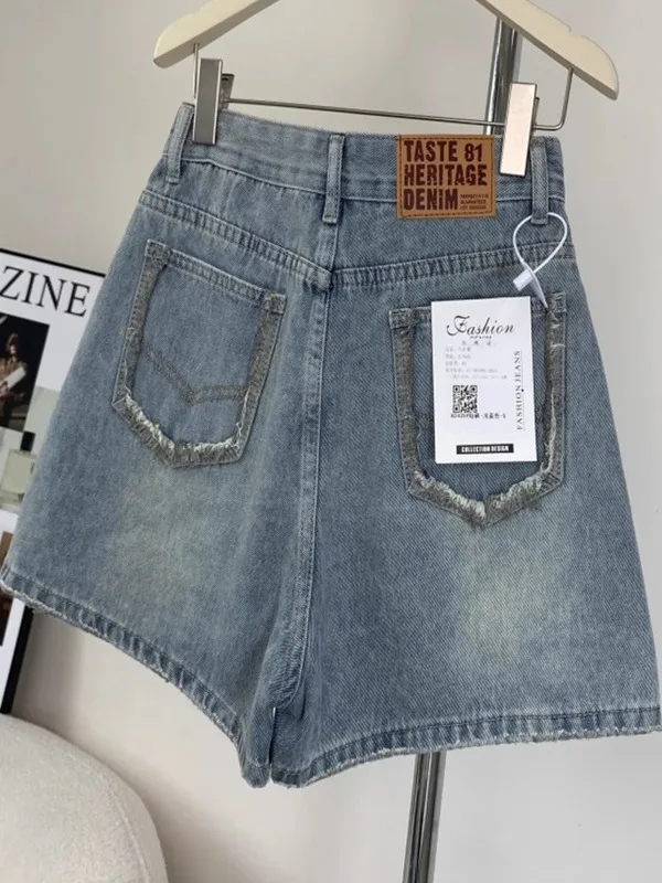 ハイウエストワイドレッグデニムショートパンツ レディース 夏新作 ファッション ルーズフィット プラスサイズ ウェイドヘム カジュアル スタイリッシュ クール感