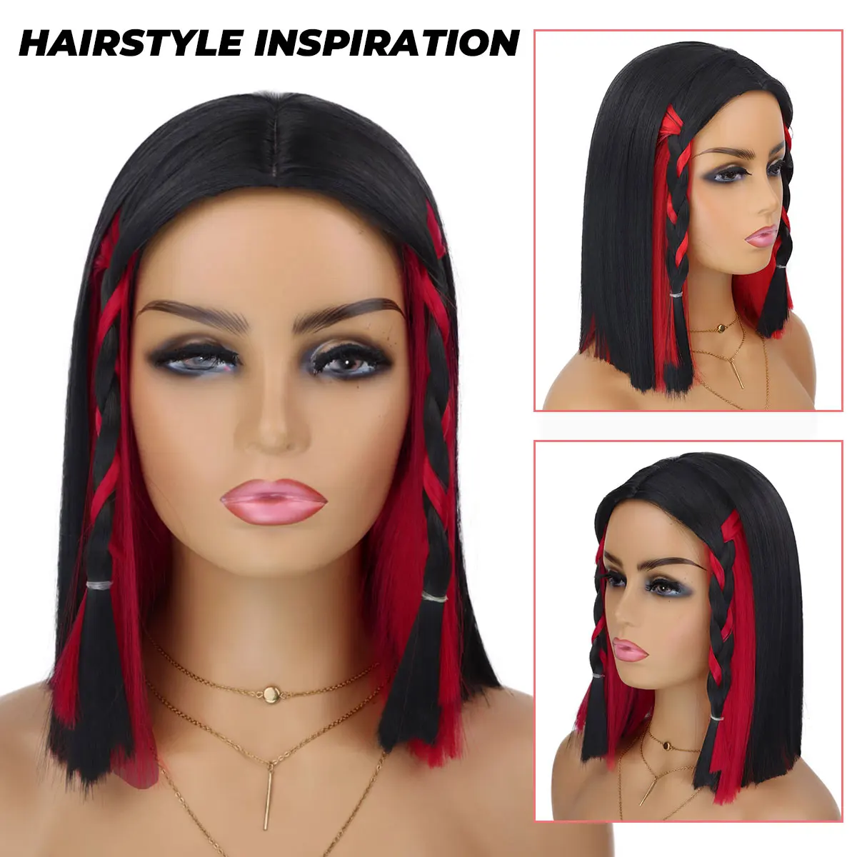 باروكات بيكابو بوب الاصطناعية للنساء، باروكة بوب قصيرة مستقيمة بطول الكتف للاستخدام اليومي للحفلات التنكرية #4