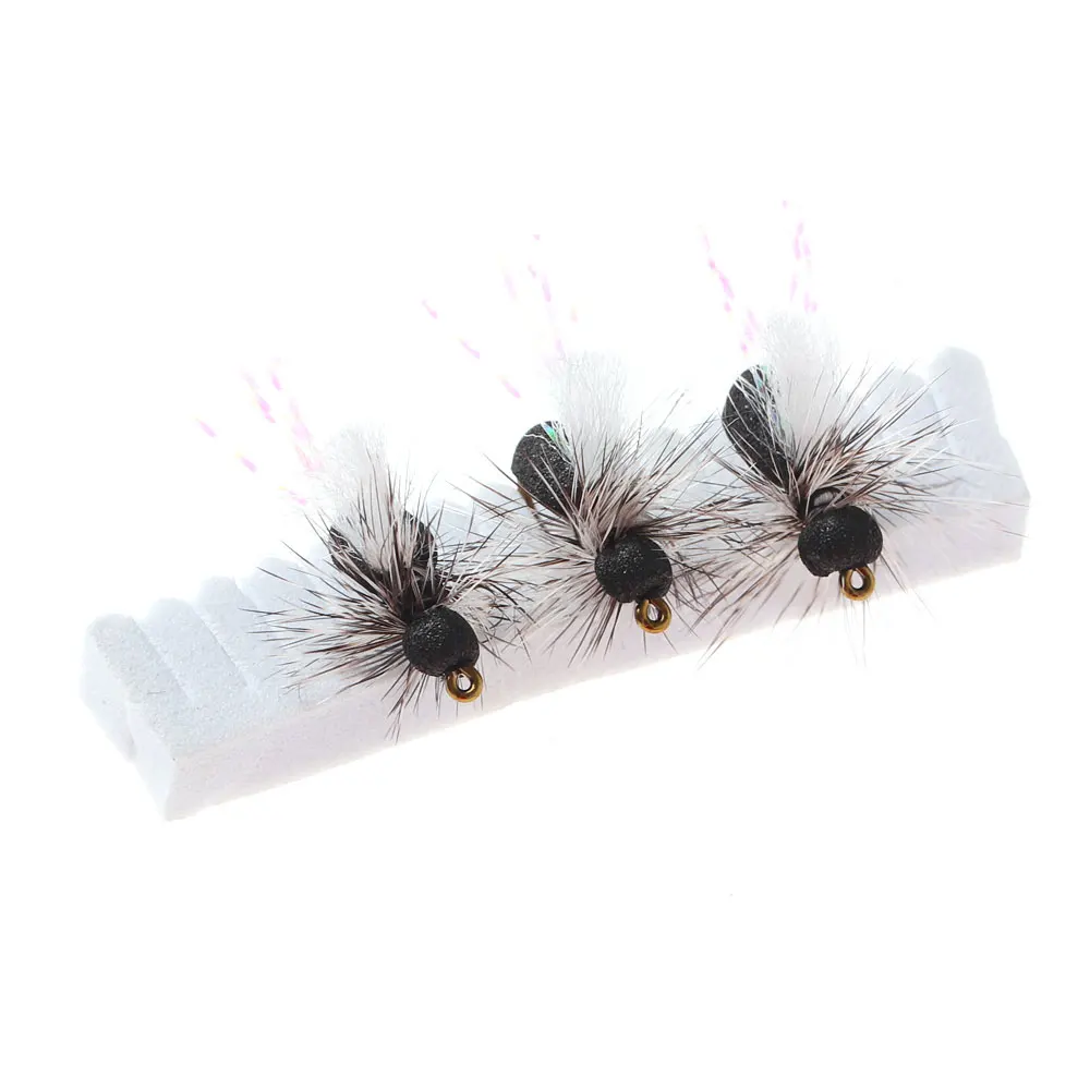 Bimoo 6 Stück # 10 Grizzly Hackle Schaumstoff-Ant-Fliege Schwimmende Schwarze Trockenfliege Para Post Wing Käfer-Insektenköder Forellen-Char-Angelköder – Detail 10