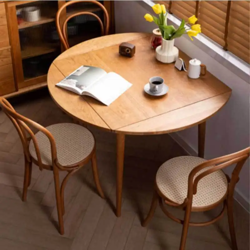

North American cherry wood folding square and round dual-purpose dining table modern multi-functional small apartment