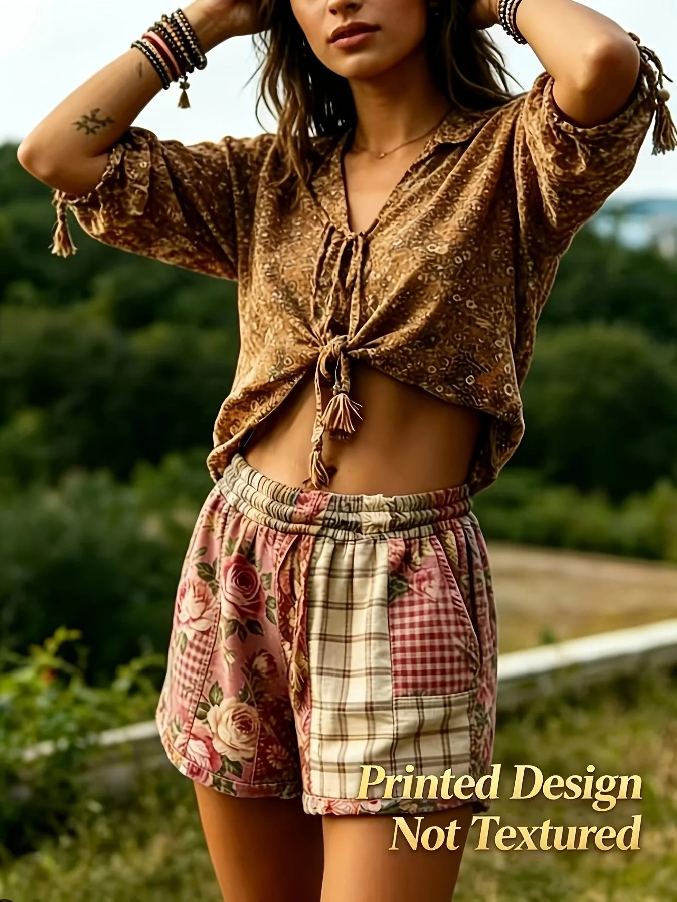 Spring and Summer Vintage Printed Bohemian Style Women's Shorts/For Vacation/Getaway by the Sea/Relaxed and Casual Style/Breathable and Comfortable Fabric/Suitable for Grasslands/Deserts/Camping/Parties/Daily Commuting/Parties/Casual Outings in the City