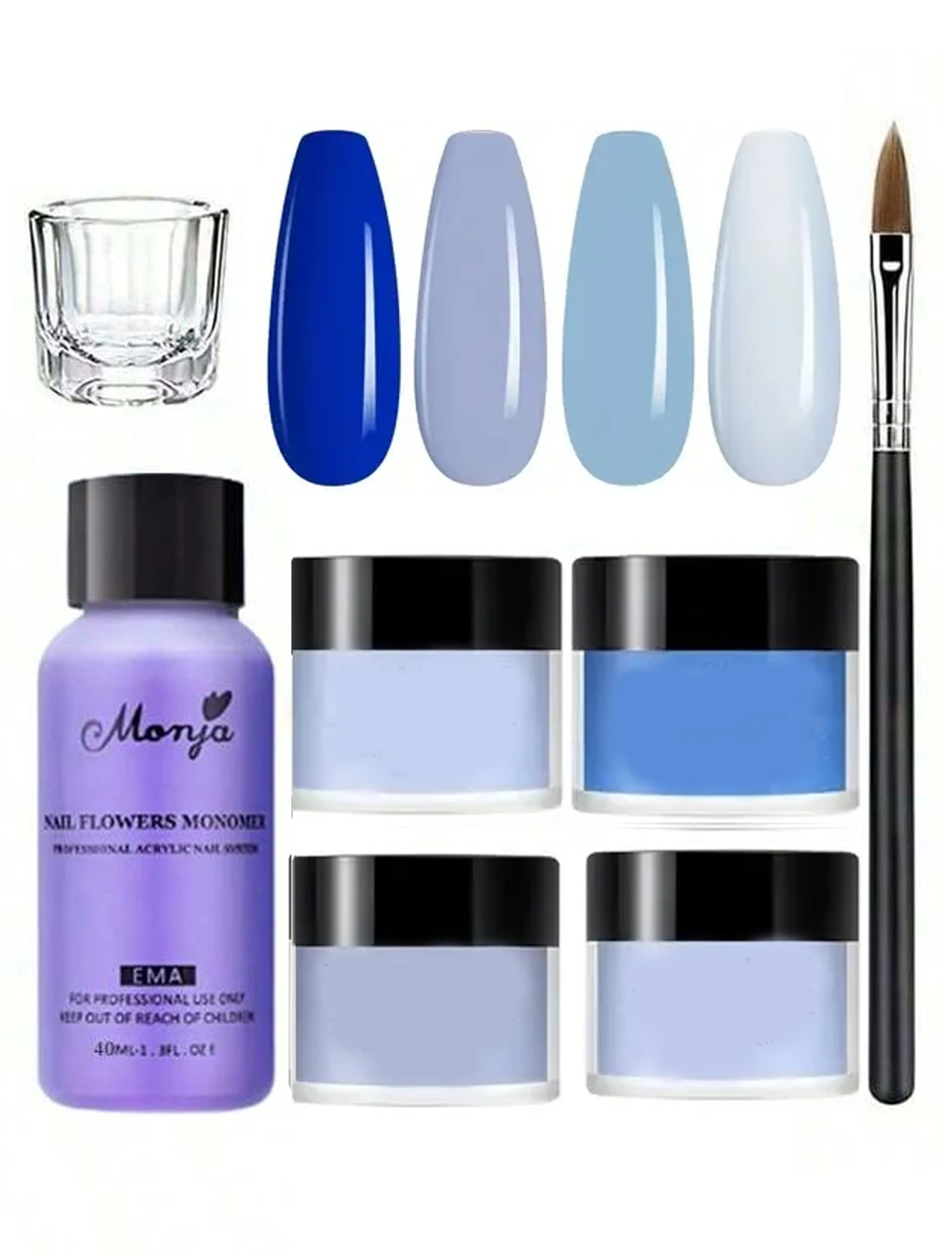 7개 네일 아크릴 파우더 세트, 크리스탈 아크릴 액체 네일 아트 키트, 네일 브러쉬 - 초보자를 위한 매니큐어 도구 세트