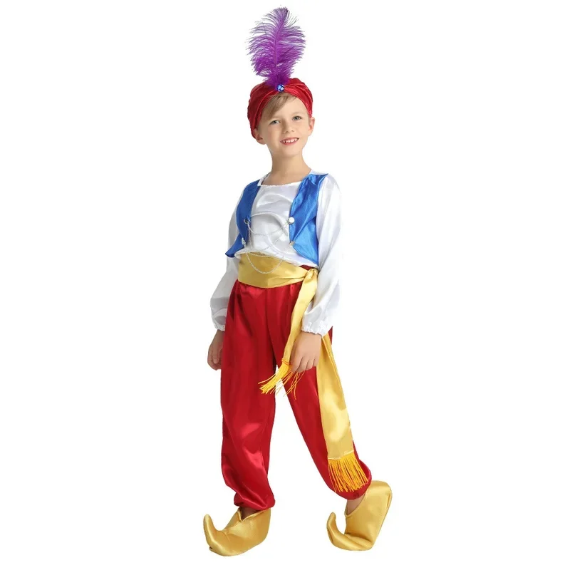 SN55Carnival Party Costume Middle Eastern Arab Boy Aladdin Magic Lamp Drama Stage Performance Cosplay Costume$@1w