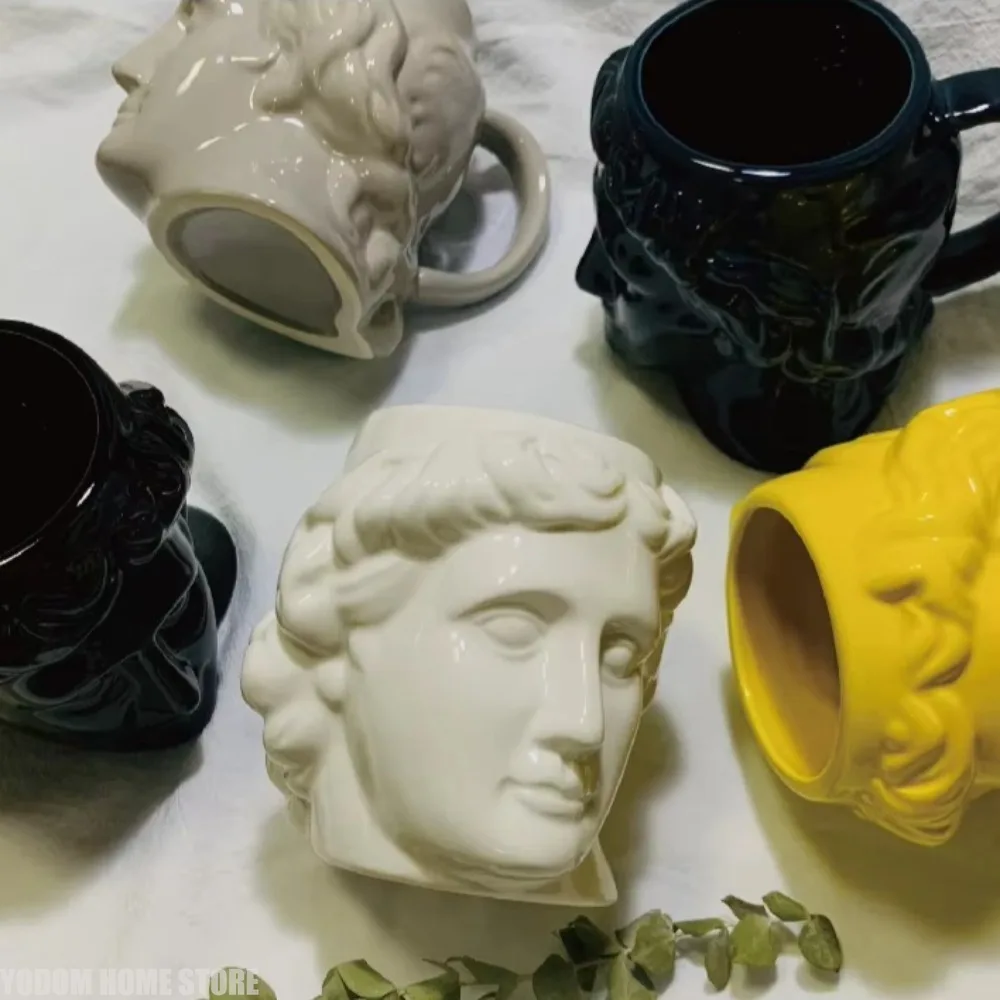 Ancient Greece Style Apollo David Head Ceramic Mug Creative Sculpture Coffee Cup Office Desktop Ornament Water Cup