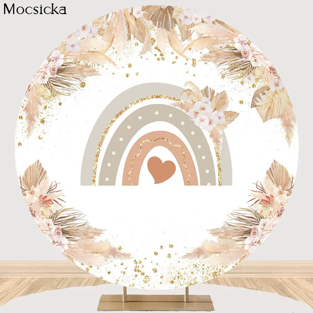 Bohemia Round Backdrop Rainbow Flower Birthday Baby Shower Party Decoration Photocall Background Photo Studio Props Supplies