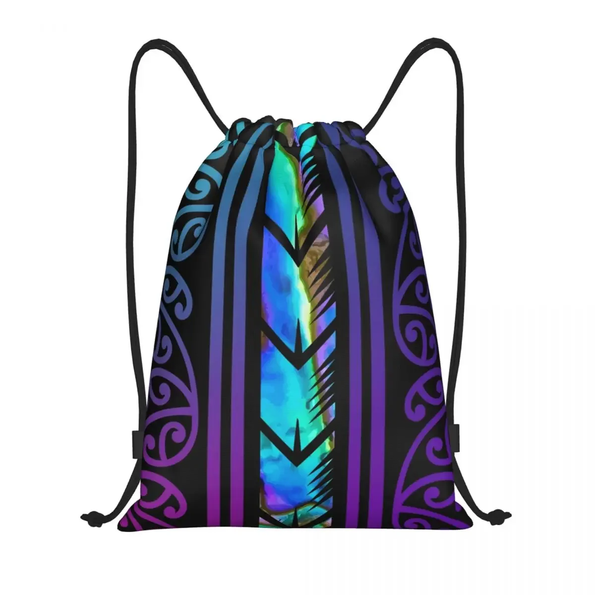 Maoris-mochila con cordón para hombre y mujer, morada, con diseño de concha incrustada, bolsa deportiva para gimnasio, saco de compras de Nueva Zelanda