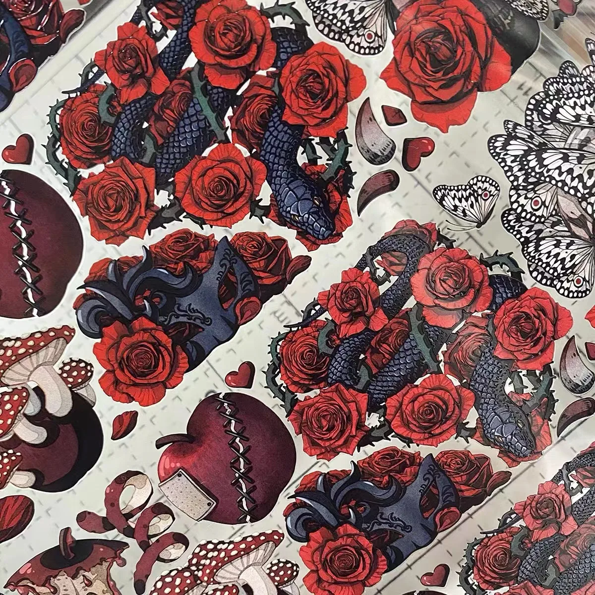 

Fairy Gothic Theme Red Rose Butterfly Mushroom Crystal PET Tape for Card Making DIY Scrapbooking Plan Decorative Sticker