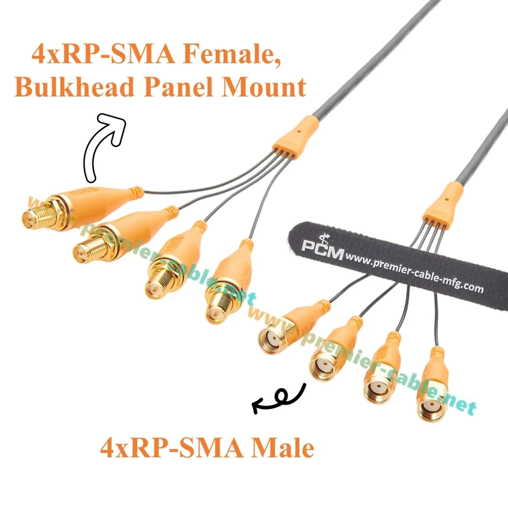 4-in-1 RP-SMA Stecker auf Buchse Schottkabel 50 Ohm Verlustarmes HF-Koaxial-Verlängerungskabel 4x4 MIMO für Antenne, WLAN-Router, GPS – Detail 2