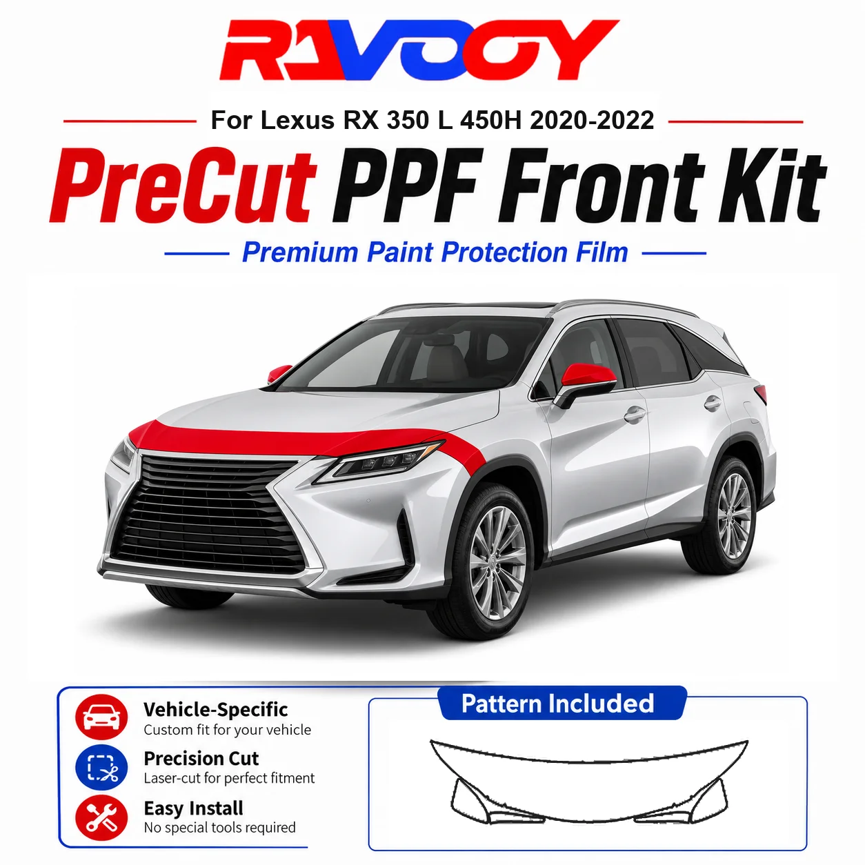 

8.5mil TPU Precut PPF Kit For Lexus RX 350 L 450H 2020-2022 - Hood, Fenders & Mirror Set - Self-Healing Clear Bra Film