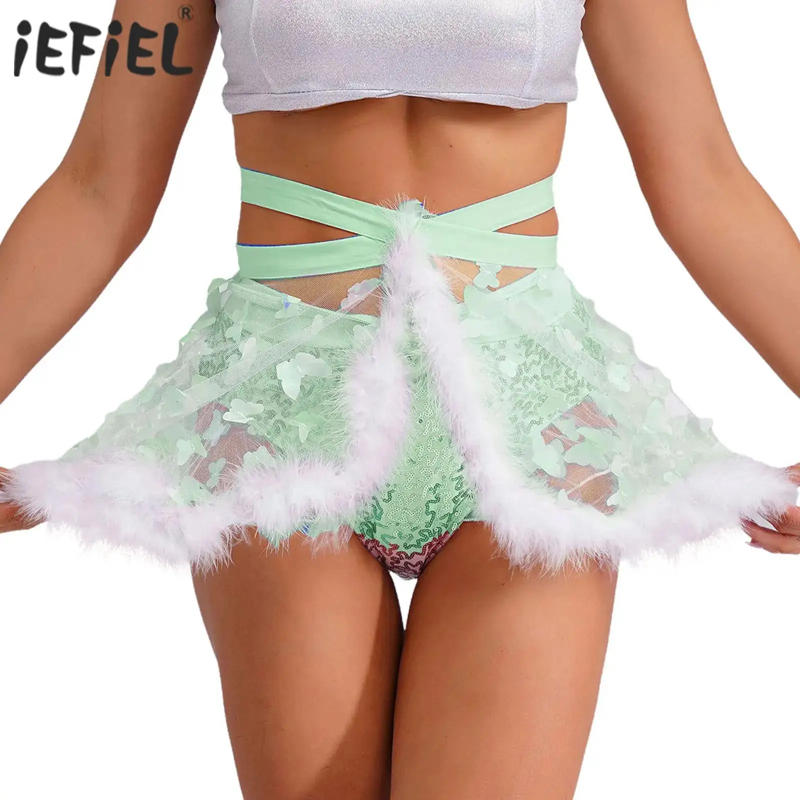 

Women See Through Sheer Flare Skirt Butterfly Feather Mesh Lingerie Mini Skirt Transparent Rave Party Short Skirt Club Wear