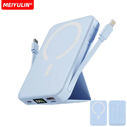 10000mAh Magnetic Power Bank Portable Wireless Charger With Cable Fast Charging External Battery Stand For iPhone Samsung Xiaomi