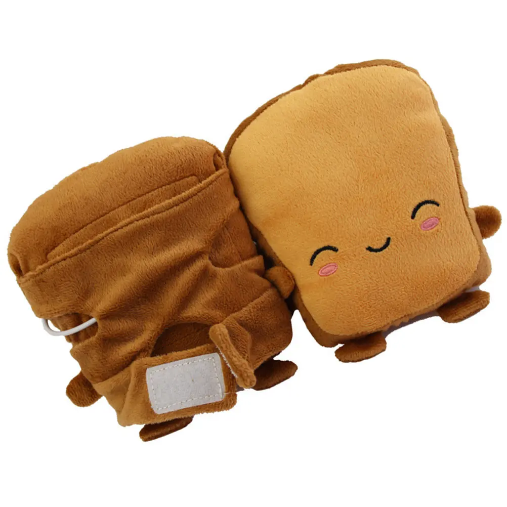 1-ペア-usb-加熱手袋暖かい冬用手袋愛らしいパンデザインの厚みのあるハンドウォーマー保温グローブパン型ミット