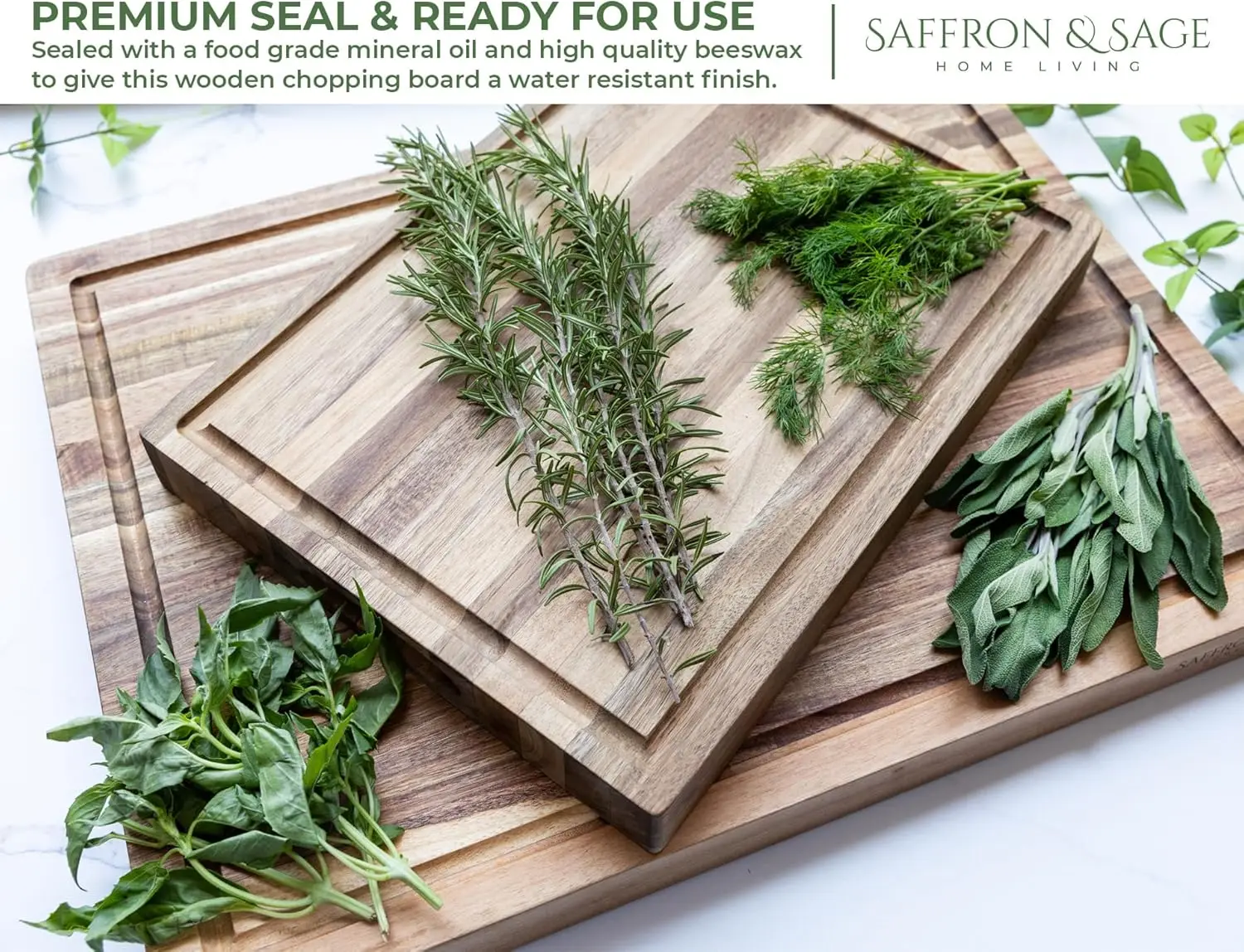 Tábua de corte extra grande de madeira de acácia 23x17x1,5 polegadas com ranhura de suco, reversível para cozinha e servir