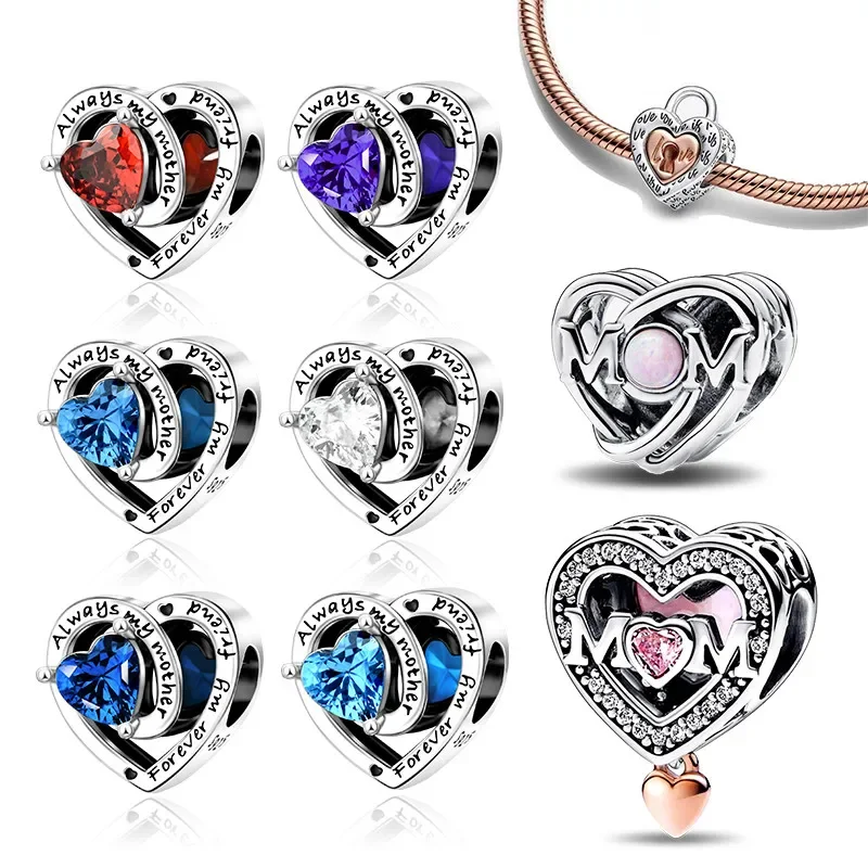 

925 Sterling Silver Charms Love Mother Birthday Heart Beads Fit Original Pandora Bracelet DIY Woman Fine Jewelry Gift for Women