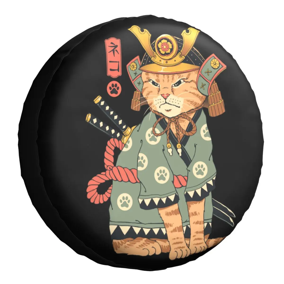 Neko Samurai Cat Spare Tire Cover Universal Fit for Jeep Pajero Japanese Feline Ninja Shinobi SUV RV 4WD Car Wheel Protectors