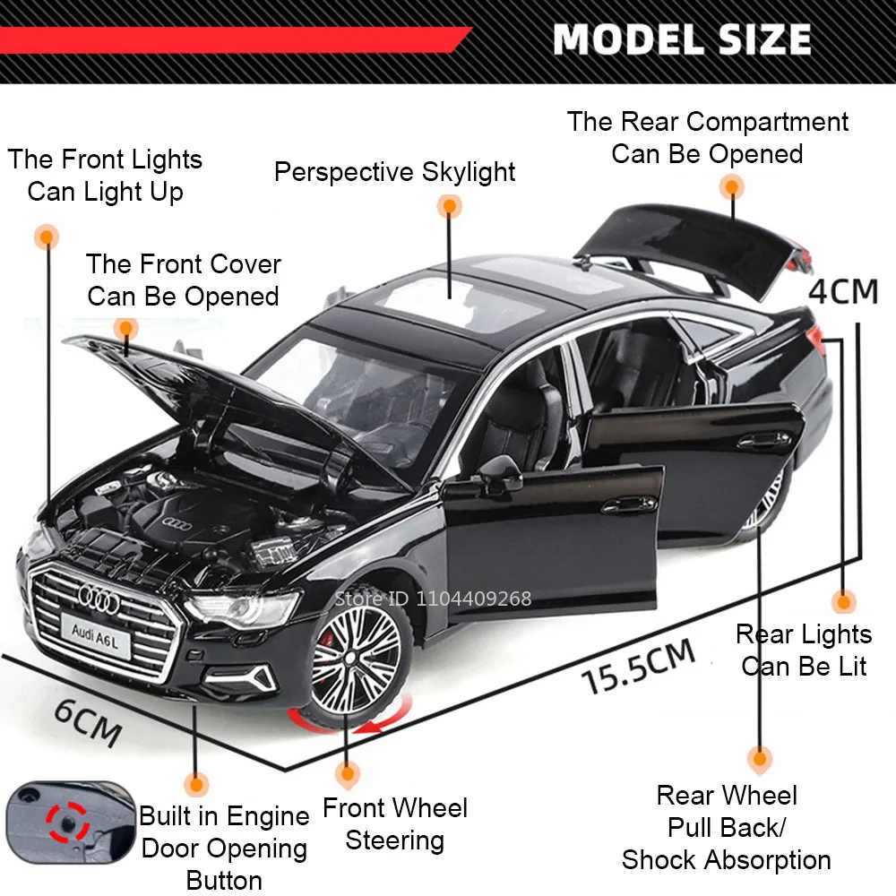 مقياس 1:32 A6L RS7 لعبة مجسمة للسيارة الأبواب مفتوحة ضوء الموسيقى التراجع Supercar سبيكة الجسم نماذج السيارات الأولاد هدايا عيد الميلاد